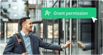 Person using access control system with grant permission notification