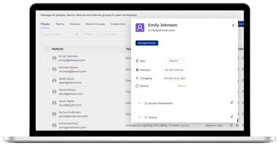 Zezamii operational clarity dashboard showing people management interface